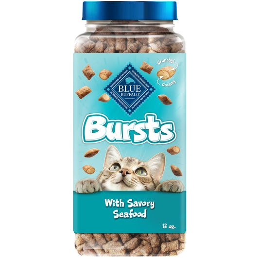 Bursts Crunchy & Creamy Cat Treats for Training, Seafood Flavor, 12 oz Tub