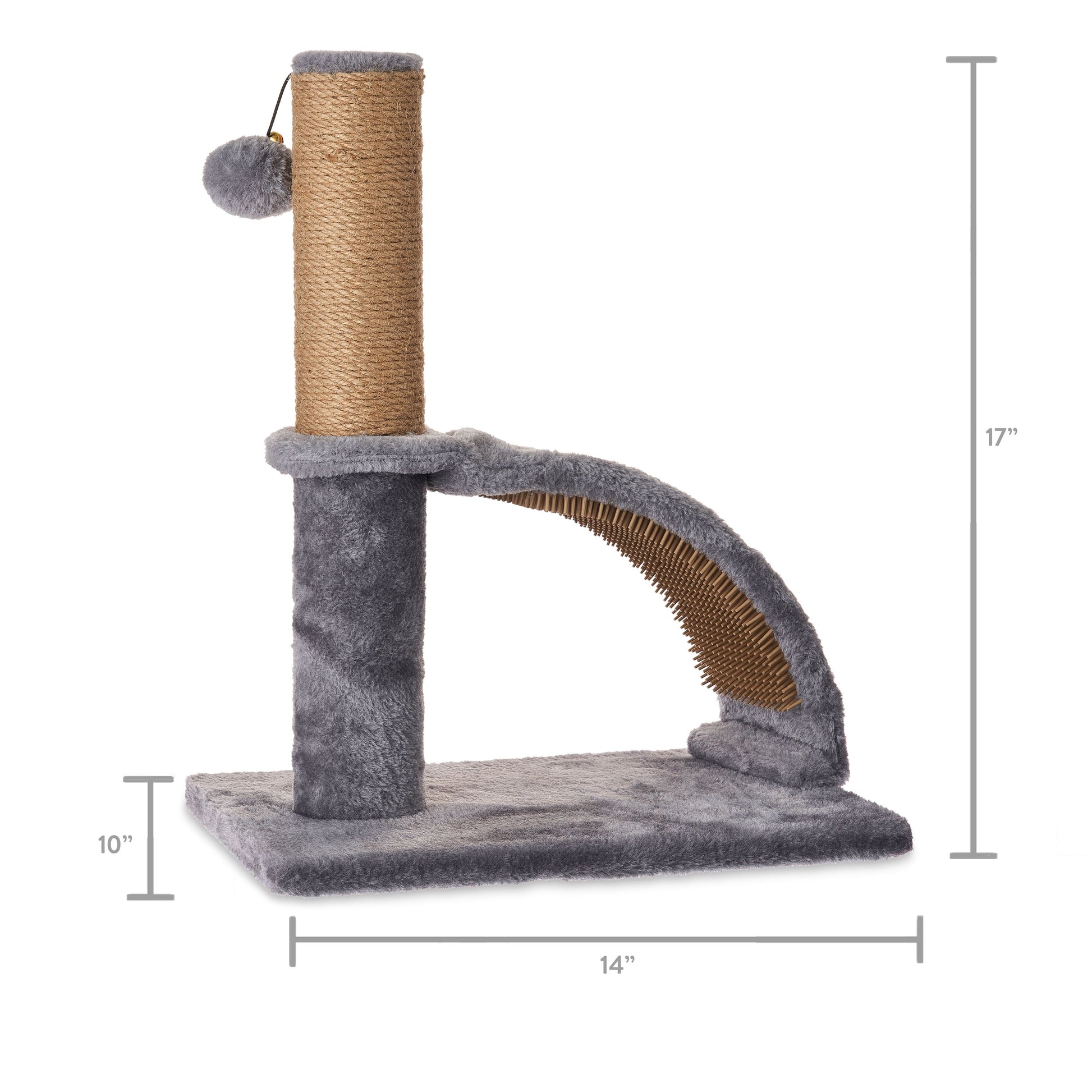 17-Inch Deluxe Jute Cat Scratching Post with Arch Grooming Massager, Gray, Single Unit