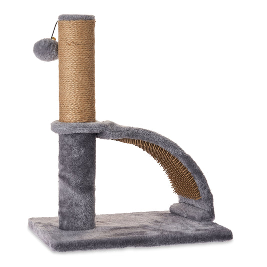 17-Inch Deluxe Jute Cat Scratching Post with Arch Grooming Massager, Gray, Single Unit